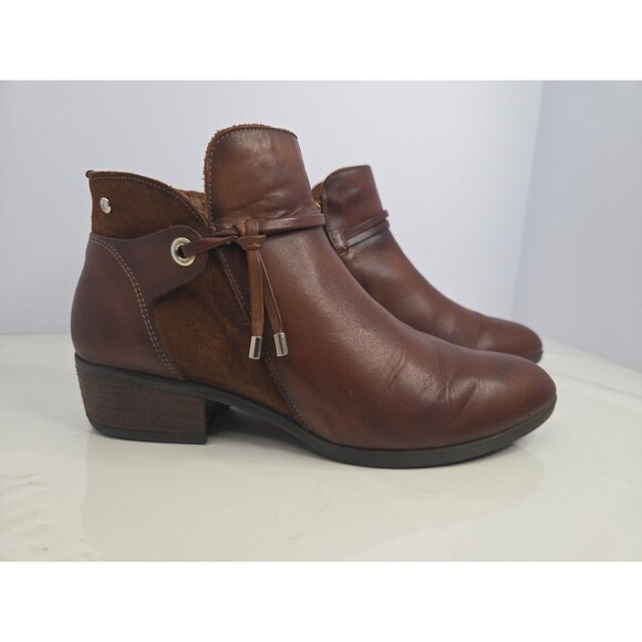 Pikolinos Cognac Leather Western Style Ankle Boots Daroca Sz 38 Comfy Soft - Picture 1 of 15